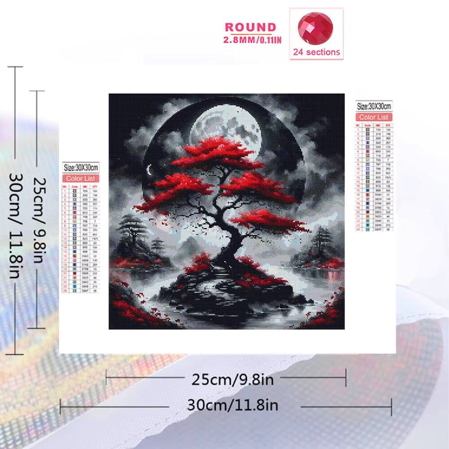 YUTTEE DIY Diamantmalerei Set Mond und Landschaft mit Baum und Fluss als 5D Mosaik Stickerei - Bild 2