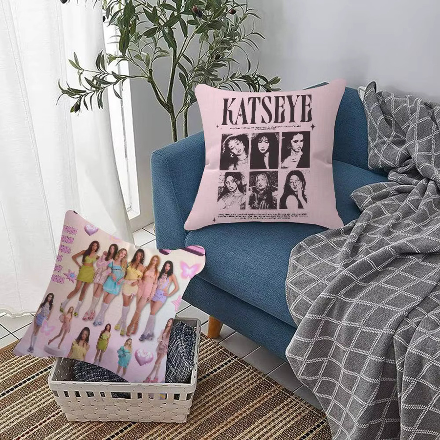 Dekorativer Kissenbezug K-KATSEYE Kpop Design für Sofa und Wohnzimmer, quadratisch, 30 x 30 cm - Bild 3