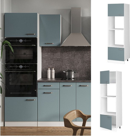 Vicco Mikrowellenschrank R-Line Küchenschrank modern Weiß Blau Grau B: 60 cm, T: 57,2 cm, H: 207 cm