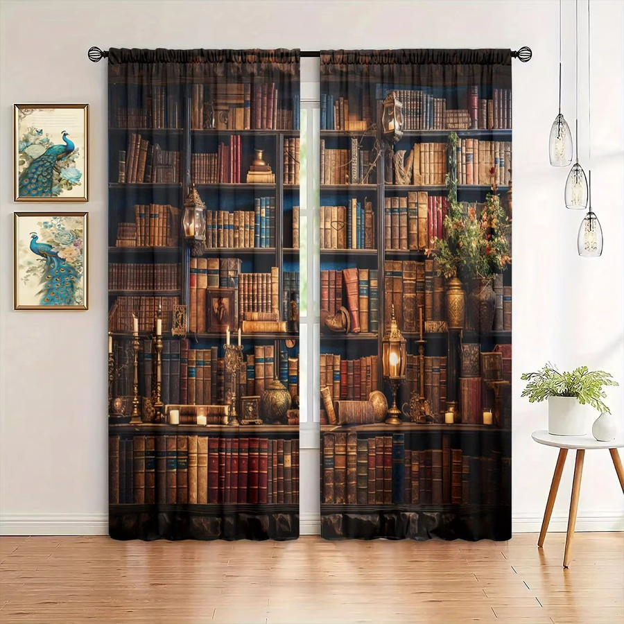 VOZMIO 2er-Set Dekorative Vorhänge mit Mittelalter-Bücherregal-Print in Multicolour - Bild 4