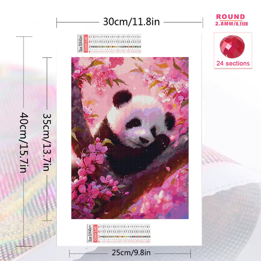 Momoart Diamant-Stickerei Panda mit Kirschblüten als DIY Mosaik-Dekoration, Multicolor, B/H: 30,0 x 20,0 cm - Bild 2