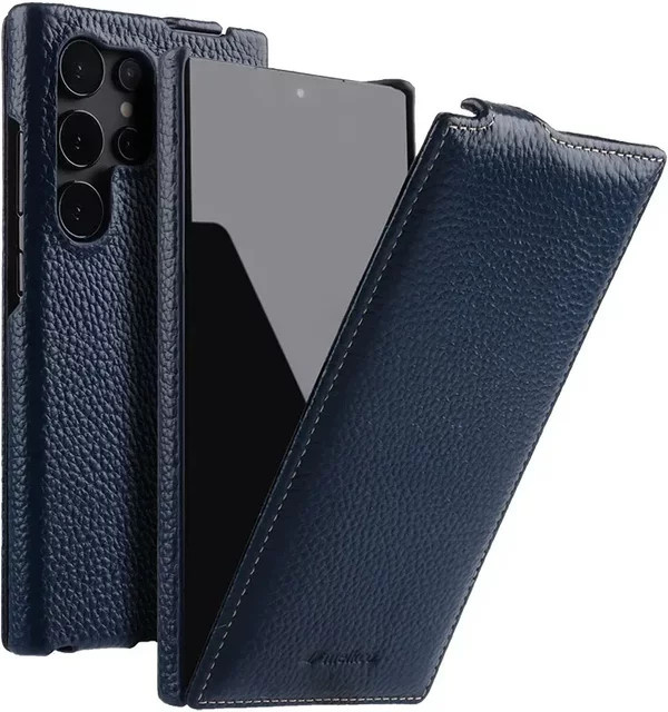 Melkco Echtleder-Flipcase Premium Business vertikale Handyhülle für Samsung Galaxy S26 S25 S24 Ultra Plus in Rot oder Blau - Bild 1