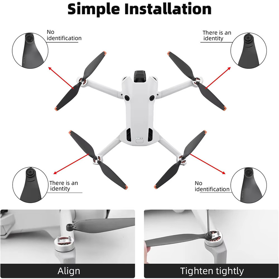 HAPPORIA 8 Stück 6030F Geräuscharme Propeller mit Propellerhalterung für DJI Mini 3 Pro und Mini 4 Pro Ersatzblätter in Schwarz und Gold - Bild 3