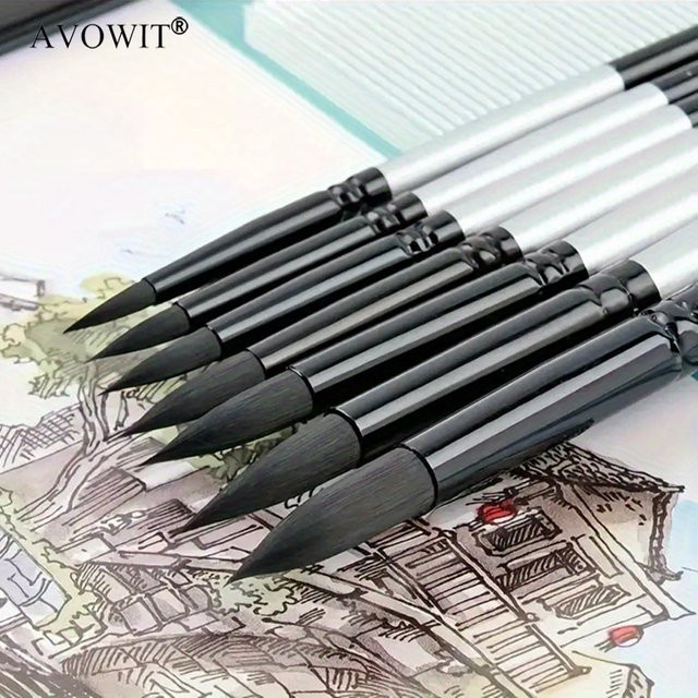 7-teiliges professionelles Aquarell-Pinselset in Schwarz für Aquarell, Acryl und Tinte - Bild 1