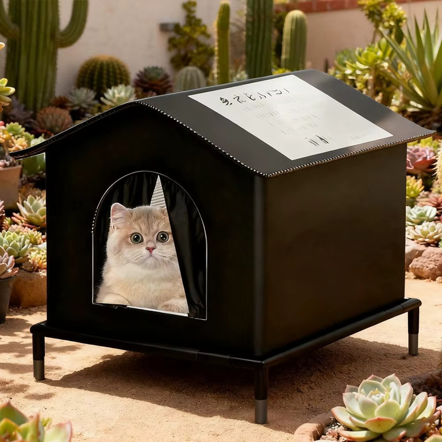 Isoliertes und wetterfestes Katzenhaus von CWV in Schwarz Matt für drinnen und draußen - Bild 5