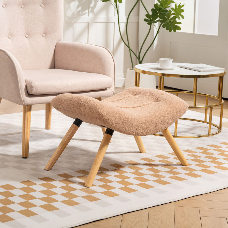 HOMCOM Sitzhocker mit Berberfleece-Stoff in Braun, Polsterhocker für Wohnzimmer und Schlafzimmer, B/T/H: 67 x 45 x 38 cm - Bild 2