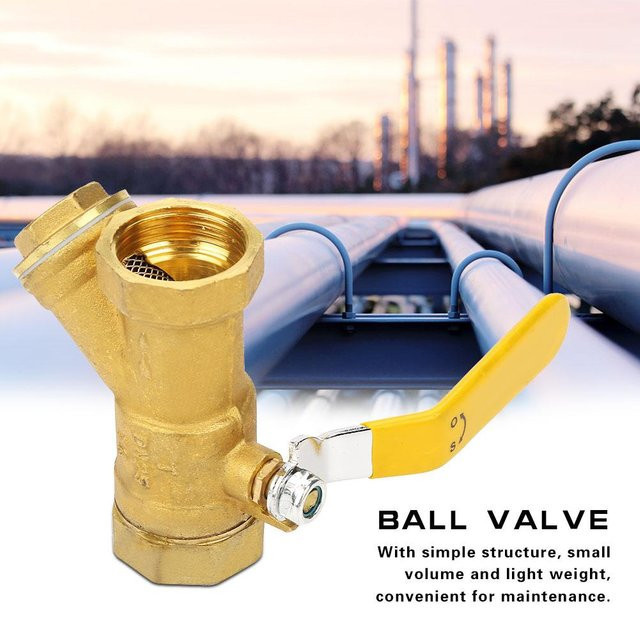Y-Typ Schmutzfänger Filter Kugelhahn aus Messing in Gold/Brushed Brass mit 1 Zoll BSP DN25 Innengewinde für Wasser, Gas und Öl - Bild 1