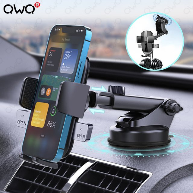 QWQ Verstellbarer Autotelefonhalter mit Saugnapf in Schwarz für iPhone, Samsung, Xiaomi und Huawei als GPS-Halterung und Telefonständer - Bild 1