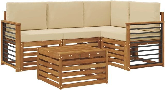 vidaXL 5-teiliges Gartenmöbelset in L-Form aus Akazienholz mit Kissen in Natur und Beige - Bild 1