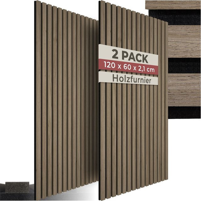 tectake Akustikpaneele Eiche dunkel aus MDF und Echtholzfurnier, B: 60 cm, H: 120 cm, T: 2,1 cm - Bild 1