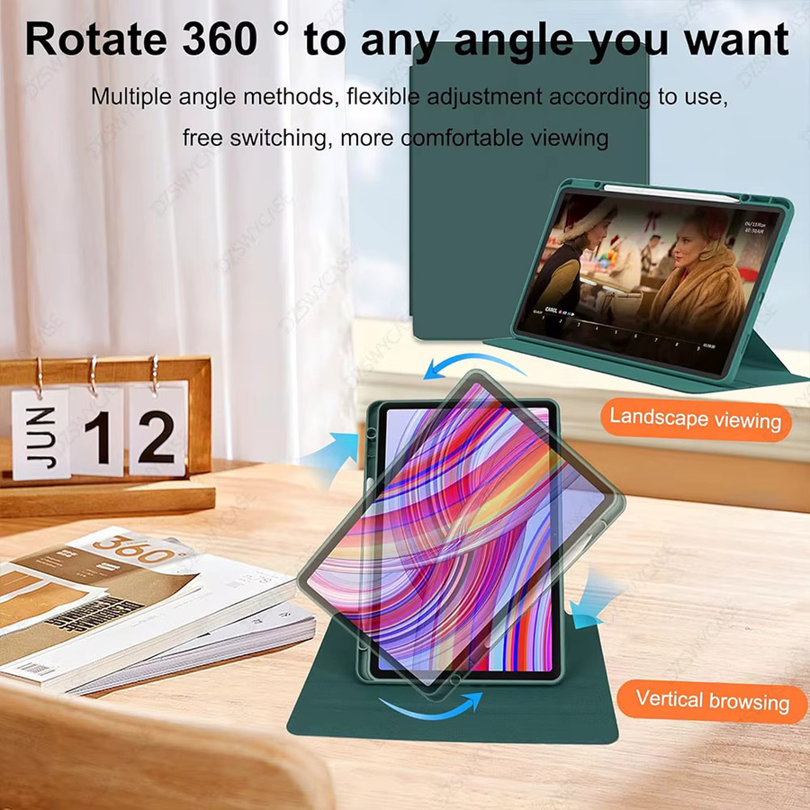 DZSWYCASE Schutzhülle für Xiaomi Redmi Pro 12,1 Zoll in Grün mit Stifthalter und drehbarem Ständer aus PU-Leder und transparentem Acryl - Bild 5