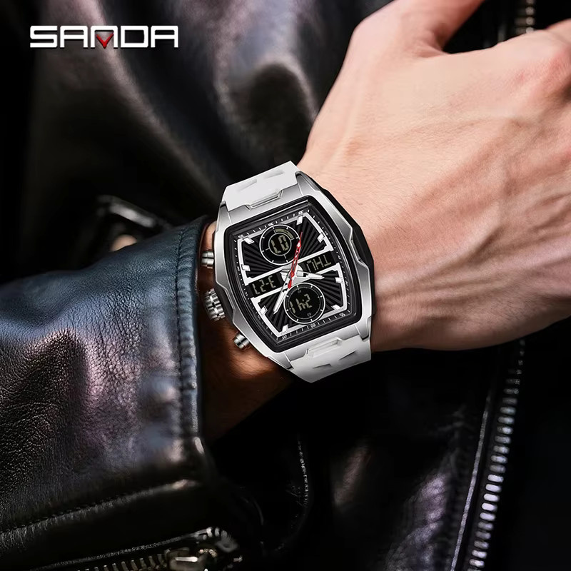 SANDA Chronograph Armbanduhr, Quarz, Edelstahl, Schwarz, Herren - Bild 3