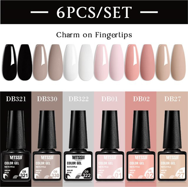 Mtssii Nagelgel-Set, 6-teilig, Nude, Glitzer, holografisch, glänzend - Bild 1