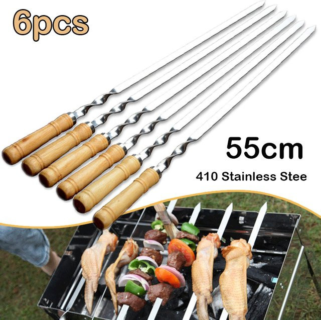 Wiederverwendbare Grill-Kebab-Spieße aus Edelstahl mit Holzgriff in Silber, Länge: 55 cm - Bild 1