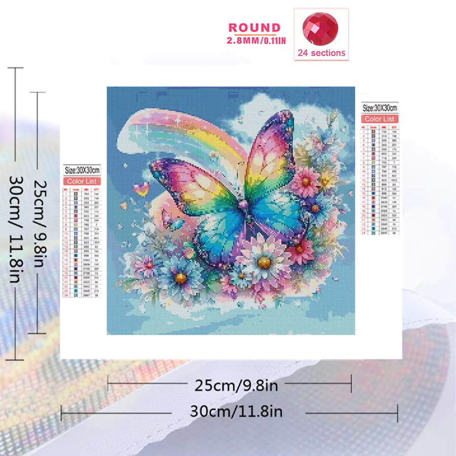 Momoart Diamantmalerei Schmetterling und Gänseblümchen DIY Bastelset mit runden Strasssteinen in Multicolour, B/H: 20 x 20 cm - Bild 2