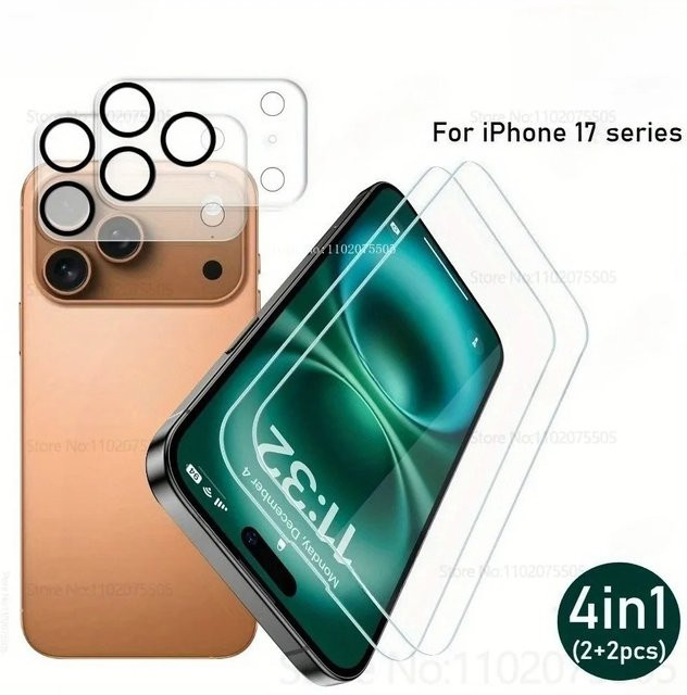 Set aus 2 HD-transparenten Displayschutzfolien und 2 Kameraobjektivschutzfolien für iPhone 11 bis iPhone 17 Pro Max und Air Modelle, Farbe: Transparent - Bild 1