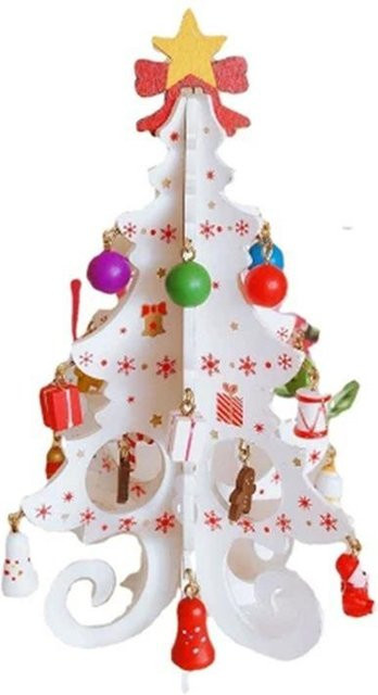 6er Set Weihnachtsbaumschmuck aus Holz in Weiß mit 3D-Design und floralen Elementen - Bild 1