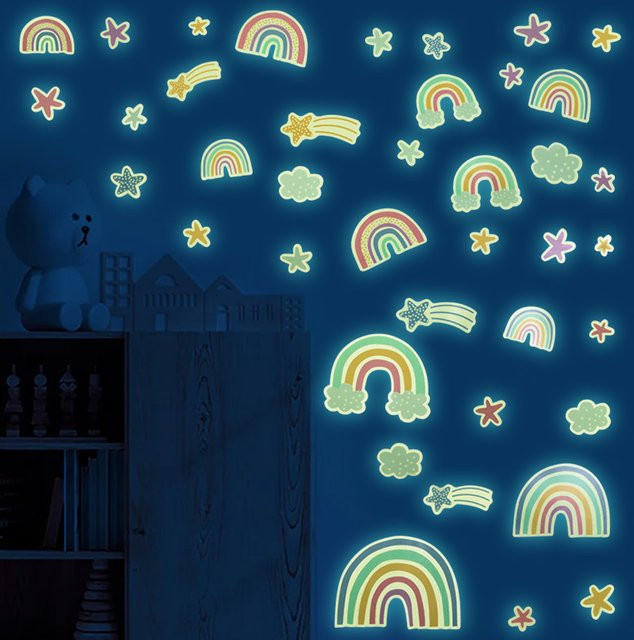 ZQNYCY Leuchtender Wandaufkleber Regenbogen und Wolken Glow In The Dark Wandtattoo für Kinderzimmer in Multicolor - Bild 1