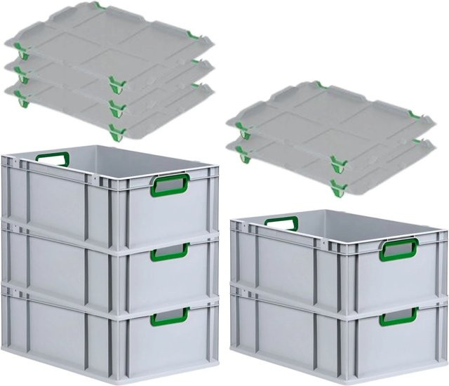 PROREGAL Spar Set 5x Eurobox Nextgen Color in Grün mit Auflagedeckeln und Schiebeschnappverschlüssen, H x B x T: 22 x 40 x 60 cm - Bild 1