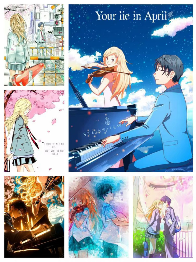 Potdemiel April Is Your Lie 5D DIY Diamant-Stickerei Campus Love Anime mit runden Steinen, Multicolor, B: 40 cm, H: 30 cm - Bild 3