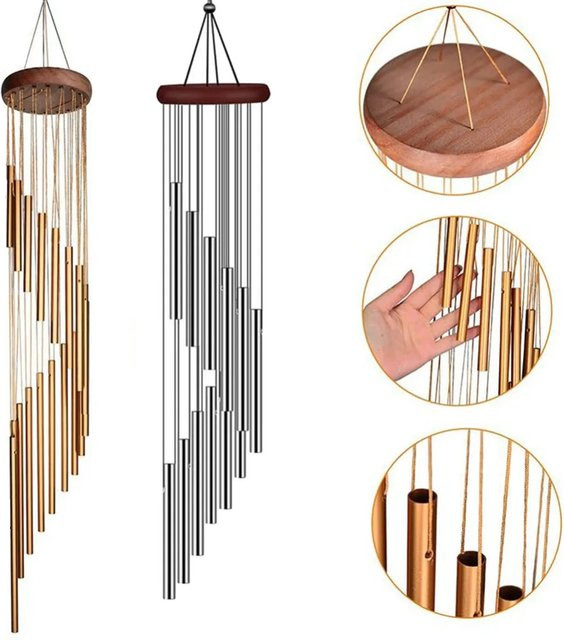 12 Windspiele aus Aluminium und Metall in Silber als moderne Gartendekoration mit Haken - Bild 1