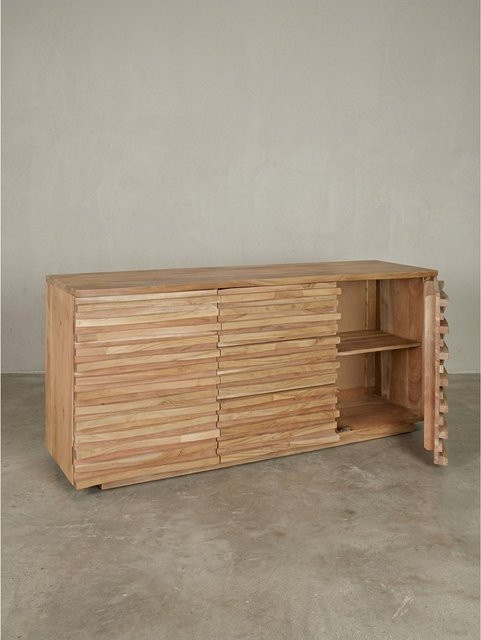 KADIMA DESIGN Sideboard aus Akazie Massivholz in Braun mit Baumkante im Landhausstil, B/T/H: 160 x 43 x 75 cm - Bild 1