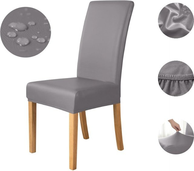 Yupartex Esszimmerstuhl Bezug aus PU-Leder in A10 Gray Blue, elastischer Stuhlschutz für die Küche - Bild 1