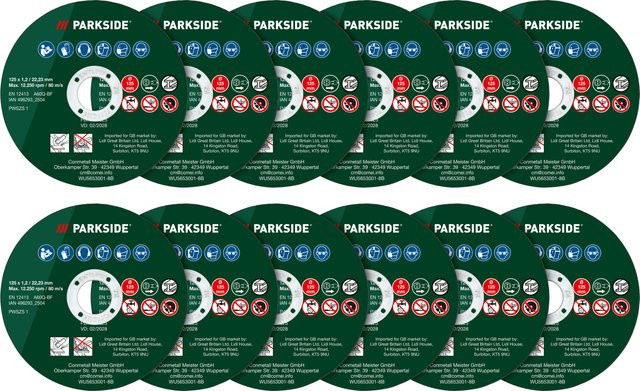Parkside Winkelschleiferzubehör 12-teiliges Trennscheiben Set für 125 mm zum Trennen von Fliesen, Beton, Metall und Universalmaterialien in Mehrfarbig - Bild 1