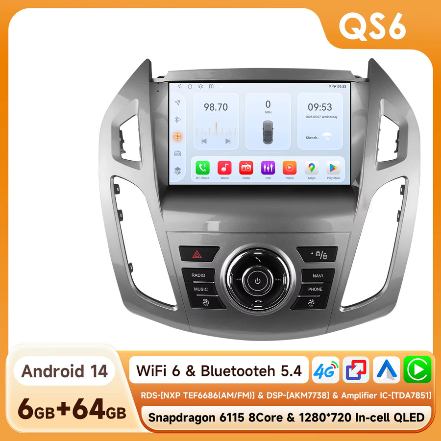 OSSURET 2-DIN Android 14 Autoradio für Ford Transit und Tourneo Connect 2013-2018 mit kabellosem CarPlay, Android Auto, GPS-Navigation und DSP-Audio - Bild 7