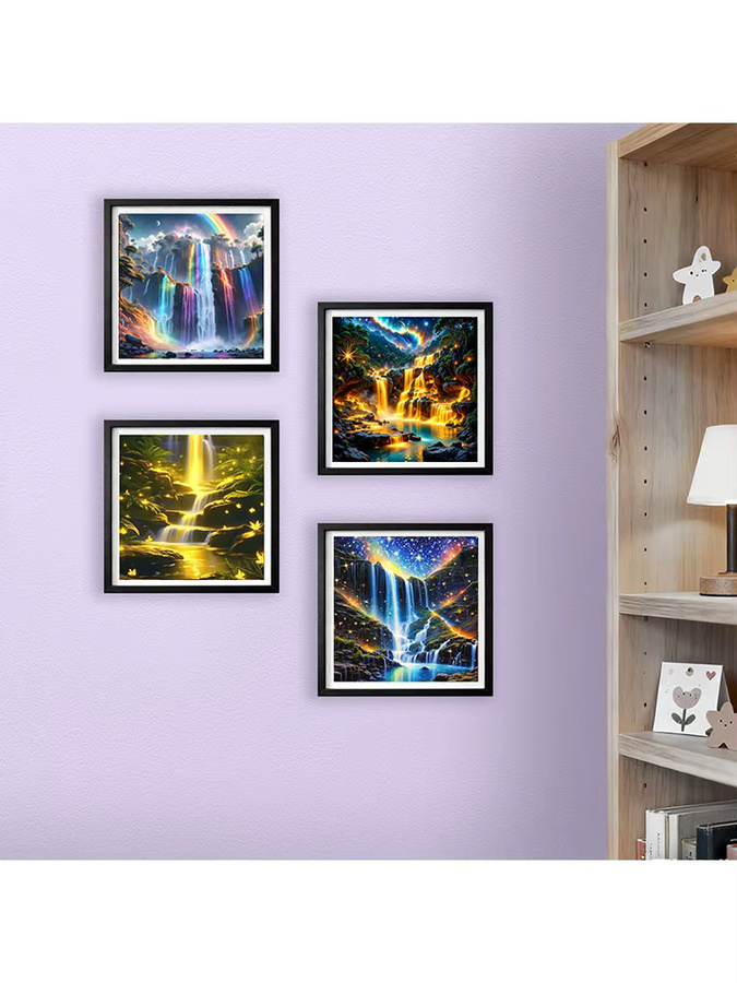 HUACAN 4er Set DIY Diamantmalerei Wasserfall Landschaft mit Vollrunden Bohrern, Mosaik Berglandschaft in Multicolour, B/H: 20 x 20 cm - Bild 3
