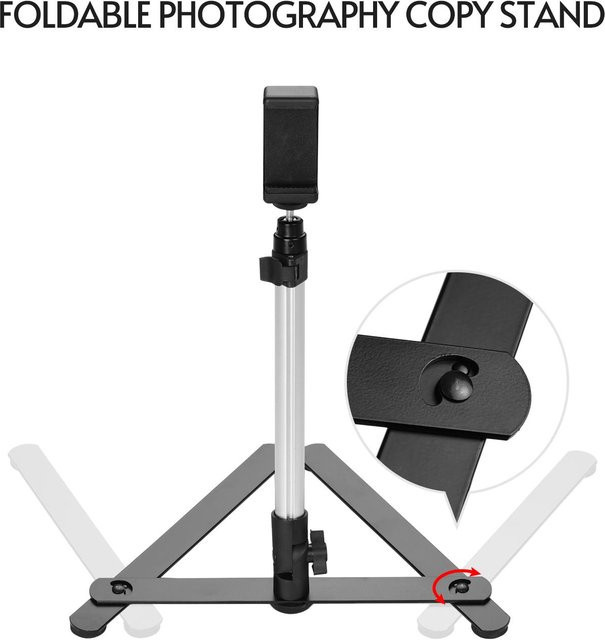Shoemst Fotografie Reprostativ Set mit verstellbarer Handyhalterung und Bluetooth-Fernbedienung in Schwarz - Bild 1
