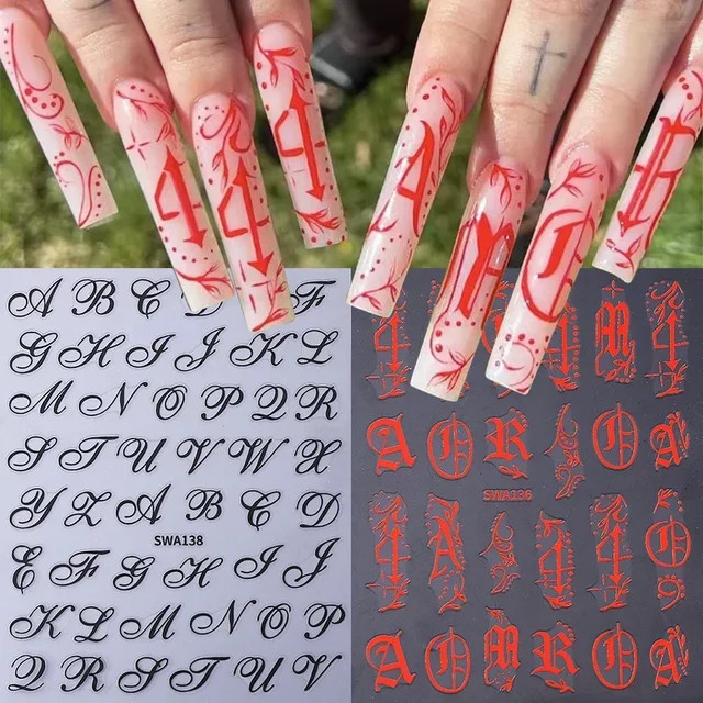 SWEET TREND Nagelaufkleber Alphabet Design, Schwarz Rot, Glänzend - Bild 1