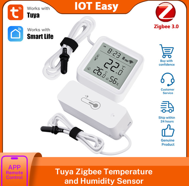 Tuya Zigbee Temperatur-Feuchtigkeitssensor mit wasserdichter Sonde in Weiß für Kühlschrank, Gefrierschrank oder Aquarium via Smart Life App (Gateway erforderlich) - Bild 1