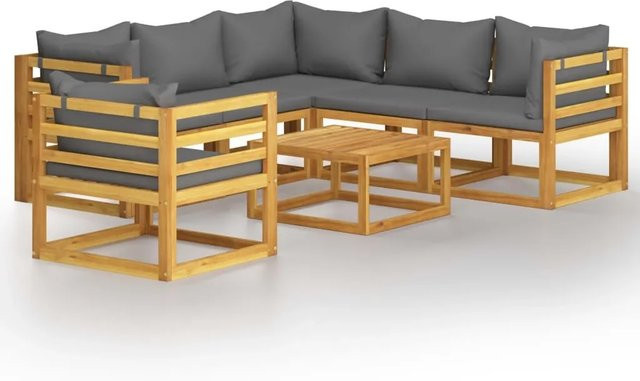 vidaXL 7-tlg. Garten-Lounge-Set L-Form aus massivem Akazienholz mit grauen Auflagen - Bild 1