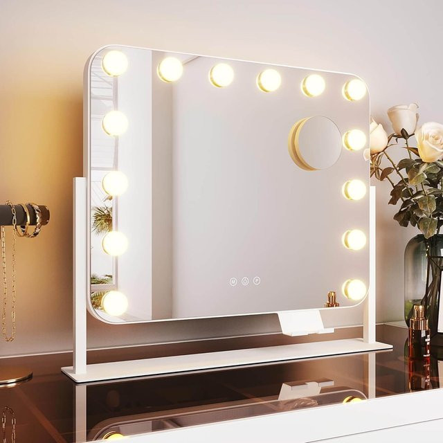SONNI Hollywood Schminkspiegel mit 3 Lichtmodi, 14 dimmbaren LEDs, Handyhalter, USB-Anschluss und 10X Vergrößerung, B/H: 50 x 40 cm - Bild 1