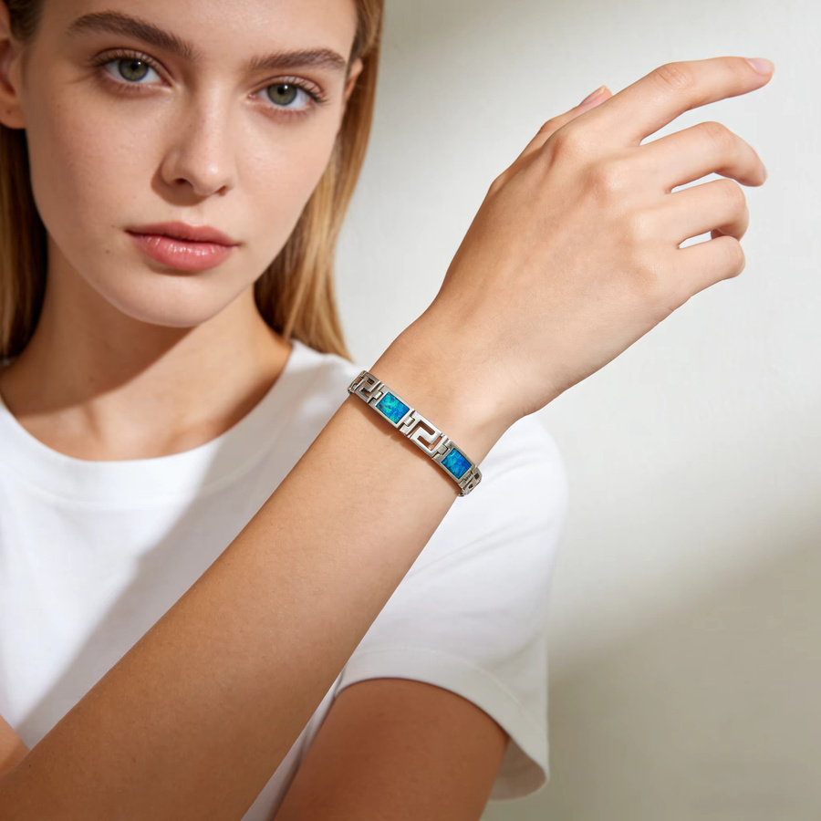 Armband, silberfarben, blaue synthetische Opale - Bild 2
