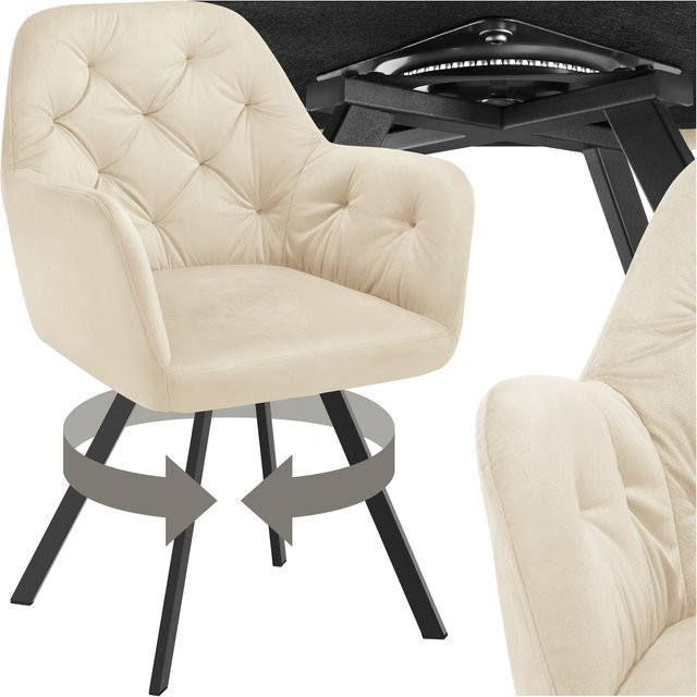 tectake Lucia Drehbarer Samt-Armlehnstuhl mit Steppmuster in Beige, B/T/H: 58 x 58 x 87 cm - Bild 1