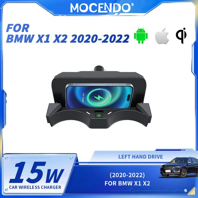 MOCENDO 15W Qi kabelloses Schnellladegerät und automatischer Telefonhalter für BMW X1 X2 F48 F39 2020-2022, Schwarz - Bild 1