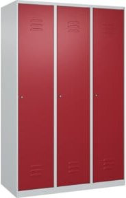 C+P Spind Classic PLUS Garderobenschrank mit 3 Abteilen, Farbe Lichtgrau oder Rubinrot, B/T/H: 120 x 50 x 185 cm, mit Zylinderschloss und 4 Garderobenhaken - Bild 1