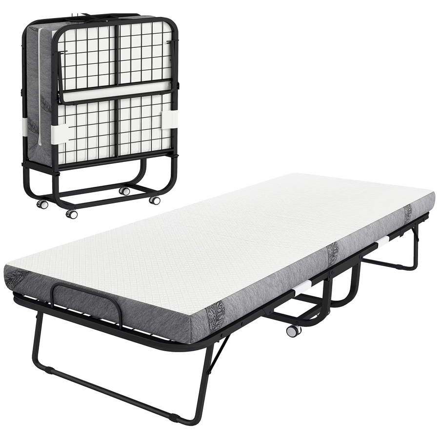 HOMCOM Klappbett für Erwachsene in Grau mit 10 cm dickem Schaumstoff und Stahlrahmen, B/T/H: 90 x 200 cm - Bild 2