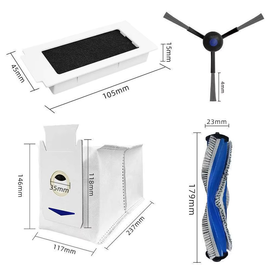 Ecovacs Deebot T30 Serie Ersatzteil-Set mit Hauptbürste, Seitenbürsten, Filtern, Wischpads und Beuteln, Multicolor - Bild 2