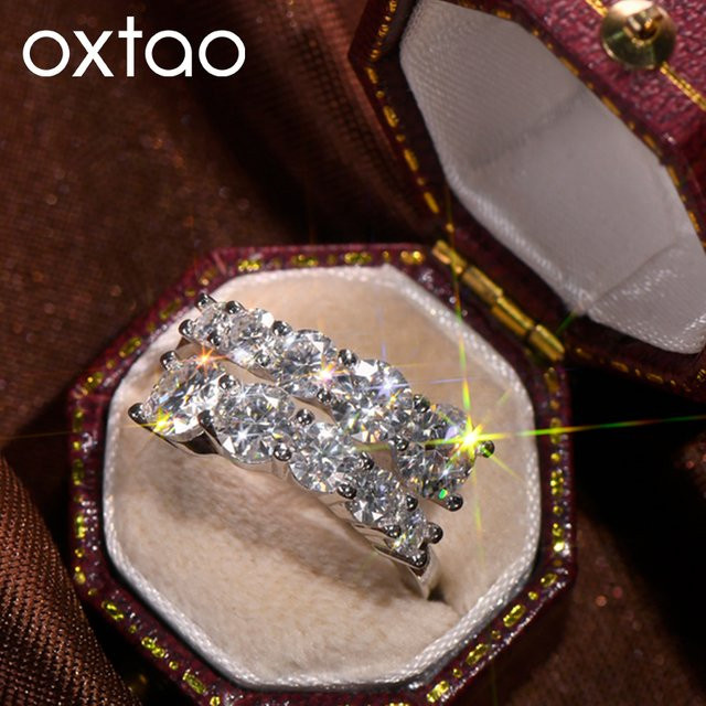 OXTAO Moissanit-Ring, Messing, Gold, 10 Steine - Bild 1