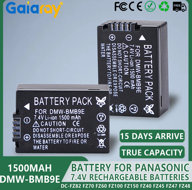 DMW-BMB9 BMB9E Li-Ion Akku 1500 mAh für Panasonic Lumix DC-FZ82 FZ70 FZ60 FZ100 FZ150 FZ40 FZ45 FZ47 in Schwarz - Bild 1