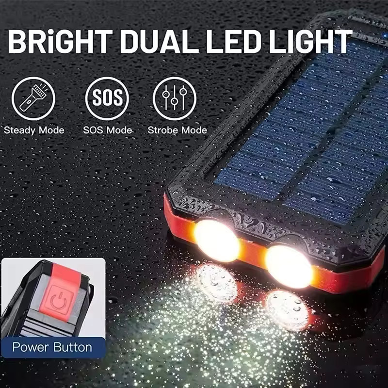 Rscrola Solar-Powerbank mit 50000mAh, Multifunktions-Ladegerät mit USB-A und USB-C sowie Taschenlampe in Orange und Schwarz - Bild 6