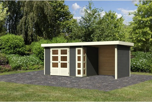 KARIBU Gartenhaus Kerko 4 aus Holz in Terragrau mit Anbaudach, B/H/T: 302 x 217 x 240 cm - Bild 1