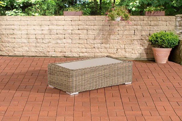 TPFGarden Gartentisch aus Polyrattan mit Glasplatte in Beige und Natur, rechteckig, B: 110 cm, T: 60 cm, H: 76 cm - Bild 1