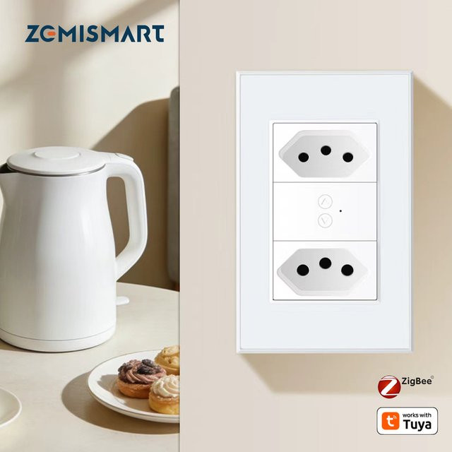Zemismart Zigbee Smart Brasilianische Steckdose in Weiß, kompatibel mit Tuya App, Alexa und Google Home zur Sprachsteuerung - Bild 1