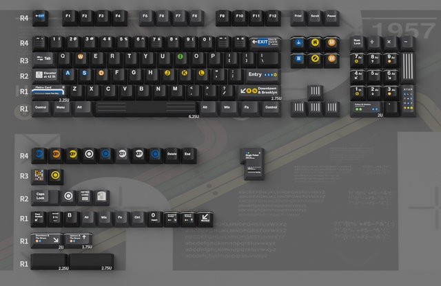 Venit Keys New York Subway Tastenkappensatz in Schwarz, Cherry Profile, Dye-Sublimation PBT für mechanische MX Cherry-Tastaturen - Bild 1