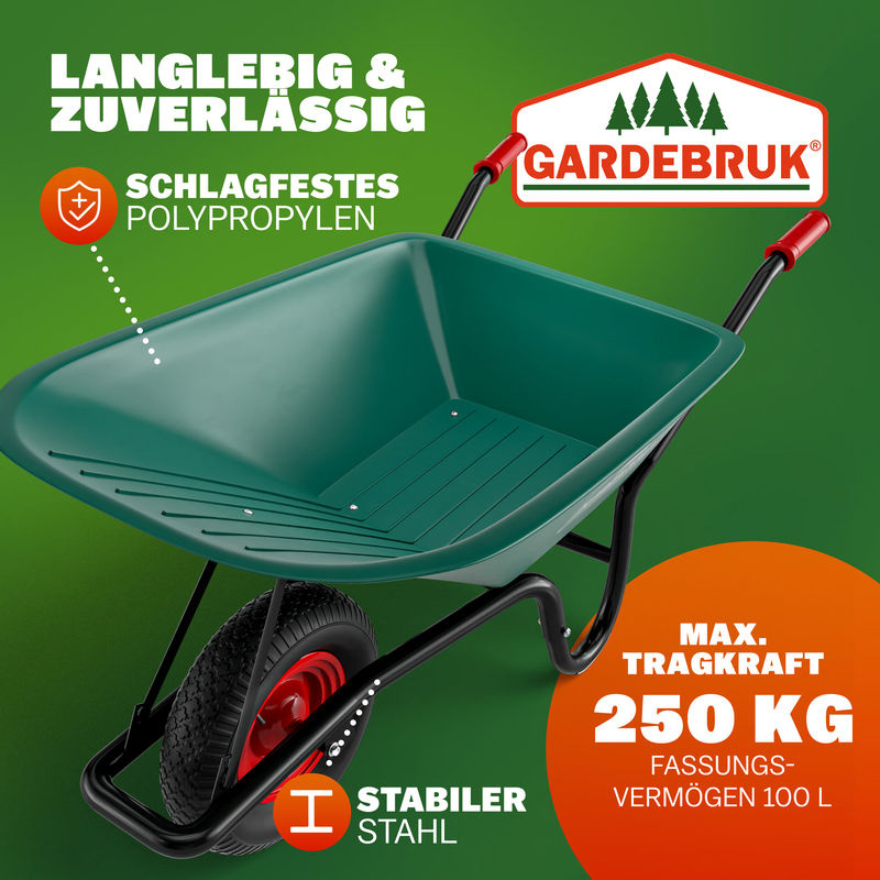 Schubkarre mit Kunststoffwanne 100L, Luftbereifung Ø 40cm, 250kg Tragkraft - Bild 2
