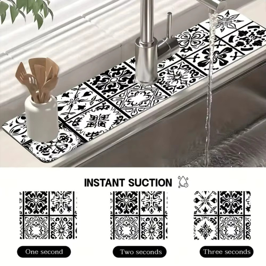 VIKAMA Bohemian Abtropfmatte für Küche und Badezimmer, rechteckiges Wasserabsorptionspad für Arbeitsplatten, B/T: 38,0 x 38,0 cm, Höhe: 1,0 cm - Bild 5